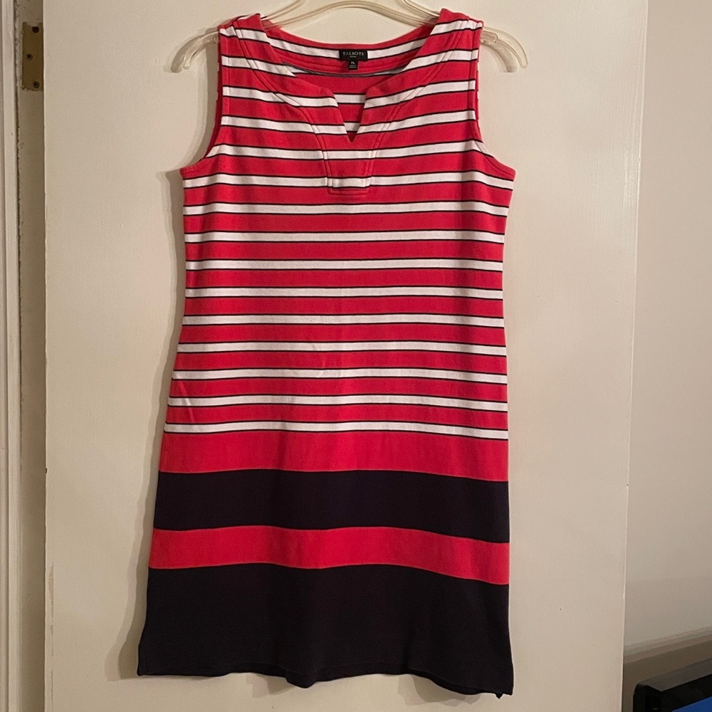 Talbots Women’s size Mp Striped Red, White & Navy Sleeveless Dress
